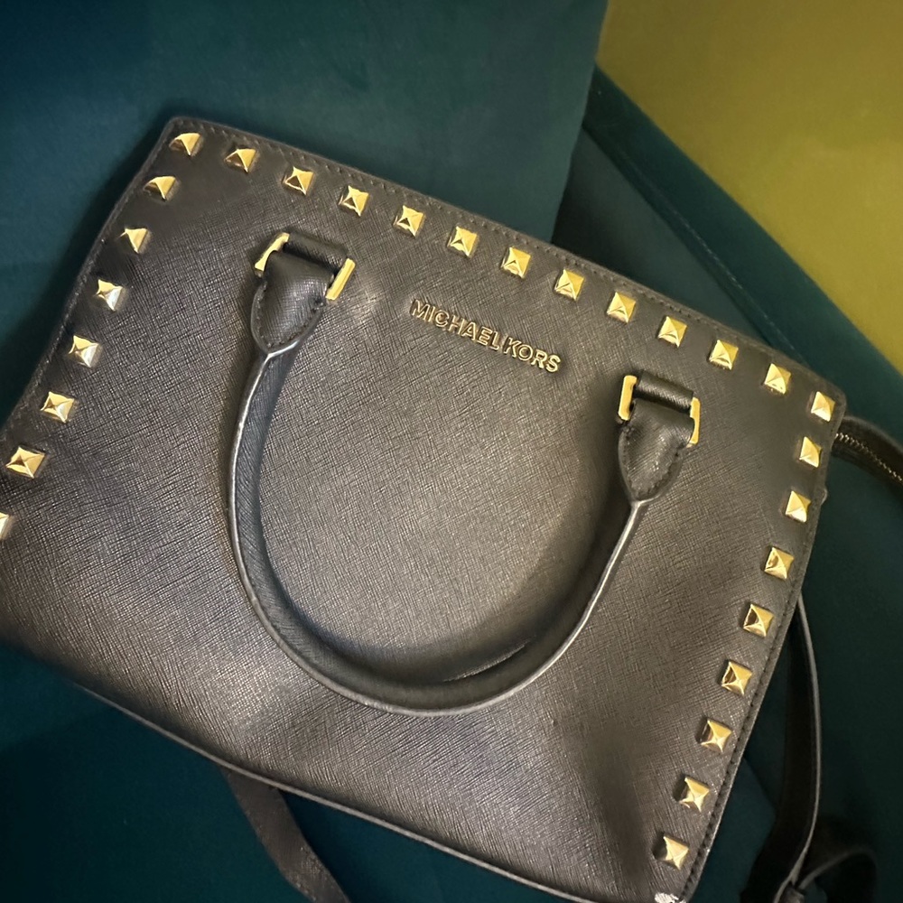 Michael Kors Black and Gold Studded Satchel